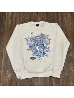 Crooks and Castles Crewneck Sweatshirt Men's M White Medusa Snakes Streetwear